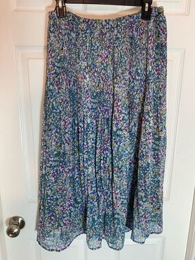 Hudson Gray Blue Floral Pleated Maxi Skirt with Smocked Waist Flowy Size Large